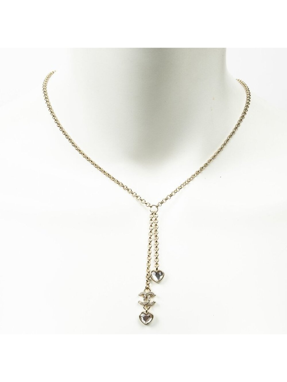 Chanel CC Heart Rhinestone Pendant Gold Plated